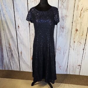 Ignite Evenings Fit And Flare Navy Sequins Dress 8